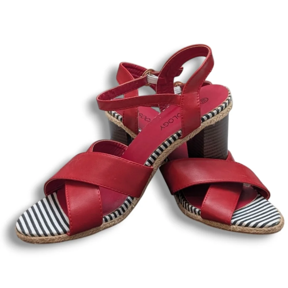 Sociology Women's Block-Heel Strappy Sandals Red Size 8.5 - Picture 2 of 13